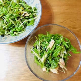 蒸し鶏と水菜の塩昆布和え